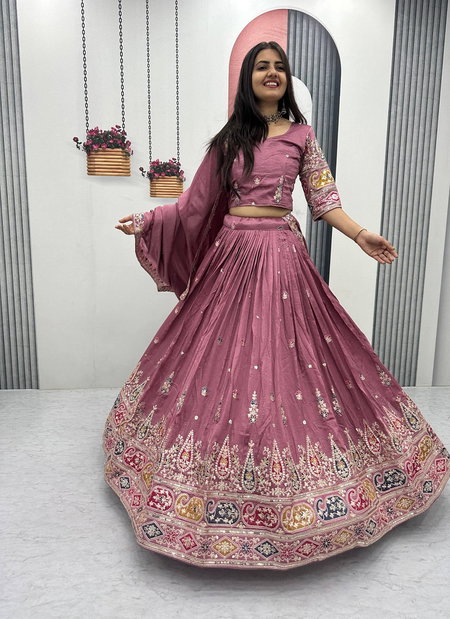 Pink Colour Pure Vichitra With Embroidery Work Lehenga With Choli Dupatta Pc 533